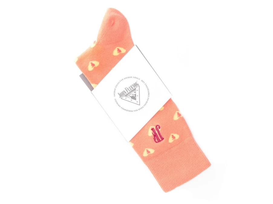 Fluevog Shoes Peach Heart-Embroidered Fine Vog Socks for Women & Men