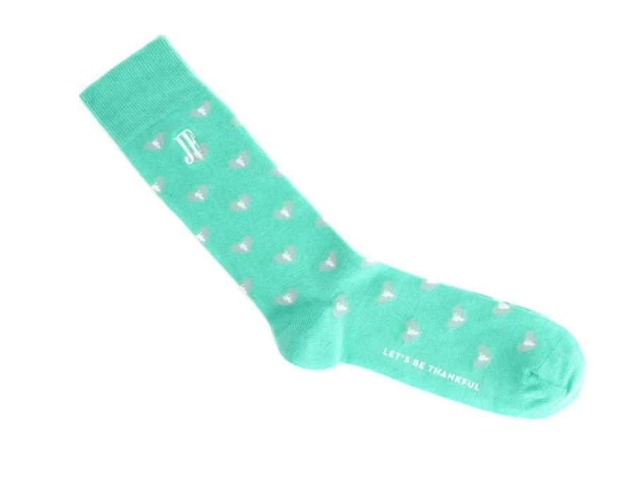 "Fluevog Shoes Teal Heart-Print Socks | Fine Vog Socks for Stylish Comfort"