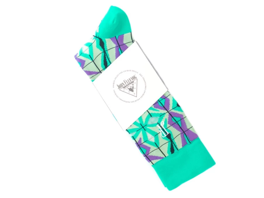 Fluevog Shoes Green Geometric Knit Socks | Cerebral Vog Design