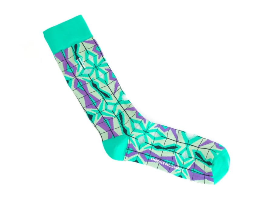 Fluevog Shoes Green Geometric Knit Socks | Cerebral Vog Design