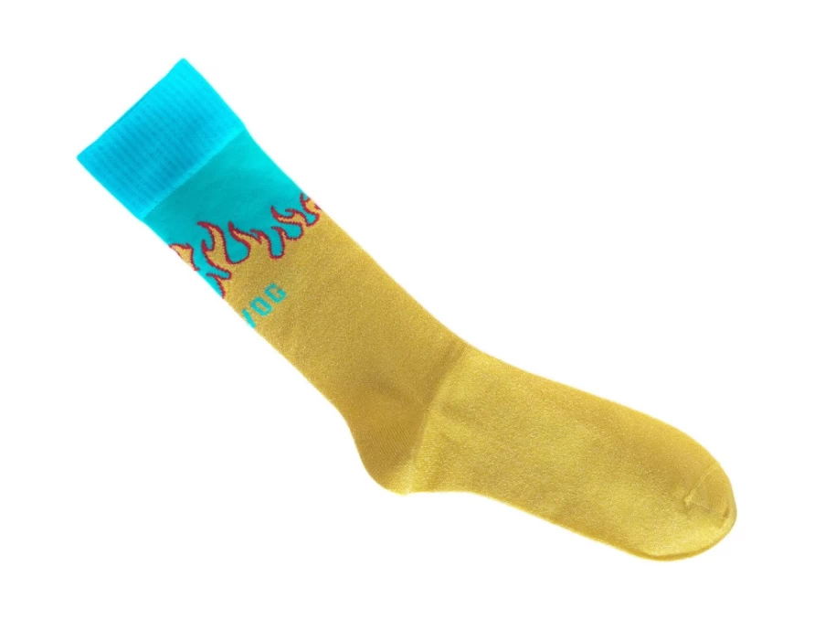 Fluevog Shoes Pico Vog Sparkly Flame Socks - Yellow & Blue Glitter Socks for Women & Men