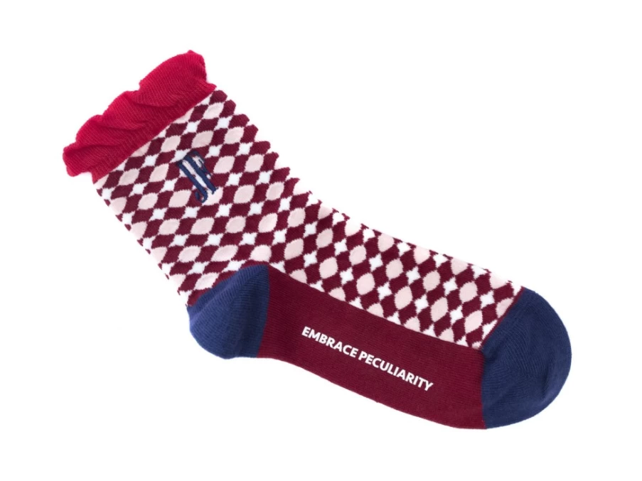 Fluevog Shoes Red/White Floral Pattern Socks - Adeline Vog Socks for Women
