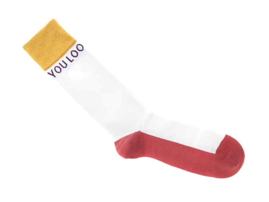 "You Look Great Vog Socks | Fluevog Shoes White Contrast Crew Socks"