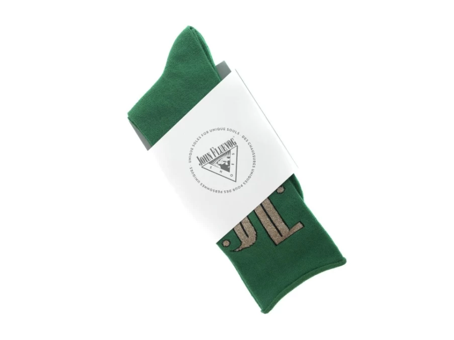 Fluevog Shoes Green Monogram Vog Socks | Large Jf Logo Socks for Men & Women