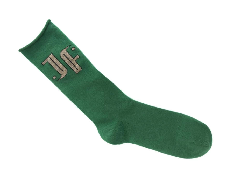 Fluevog Shoes Green Monogram Vog Socks | Large Jf Logo Socks for Men & Women