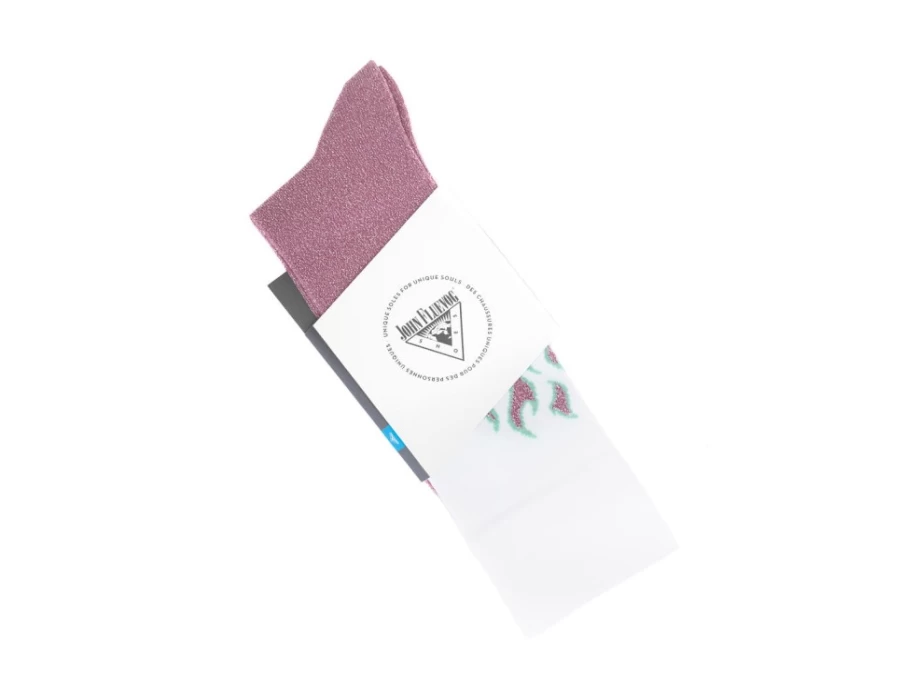Fluevog Pico Vog Sparkly Flame Socks - White & Pink Glitter Socks for Women