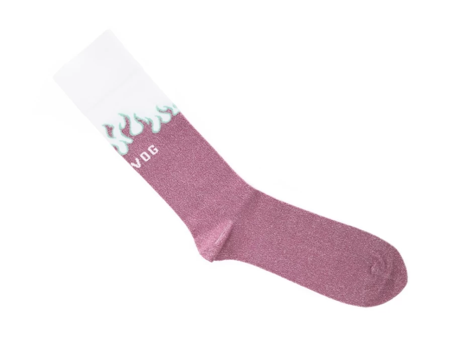 Fluevog Pico Vog Sparkly Flame Socks - White & Pink Glitter Socks for Women