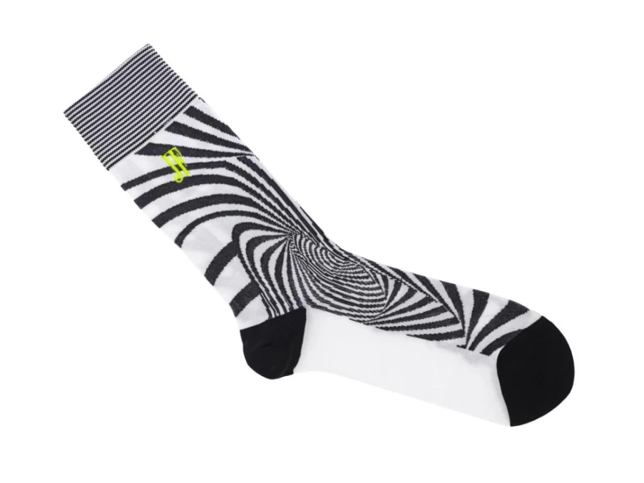 Fluevog Shoes Ford Vog Socks | Black/White Optical Illusion Dress Socks