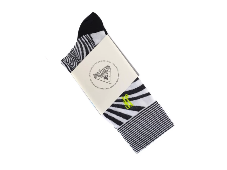 Fluevog Shoes Ford Vog Socks | Black/White Optical Illusion Dress Socks