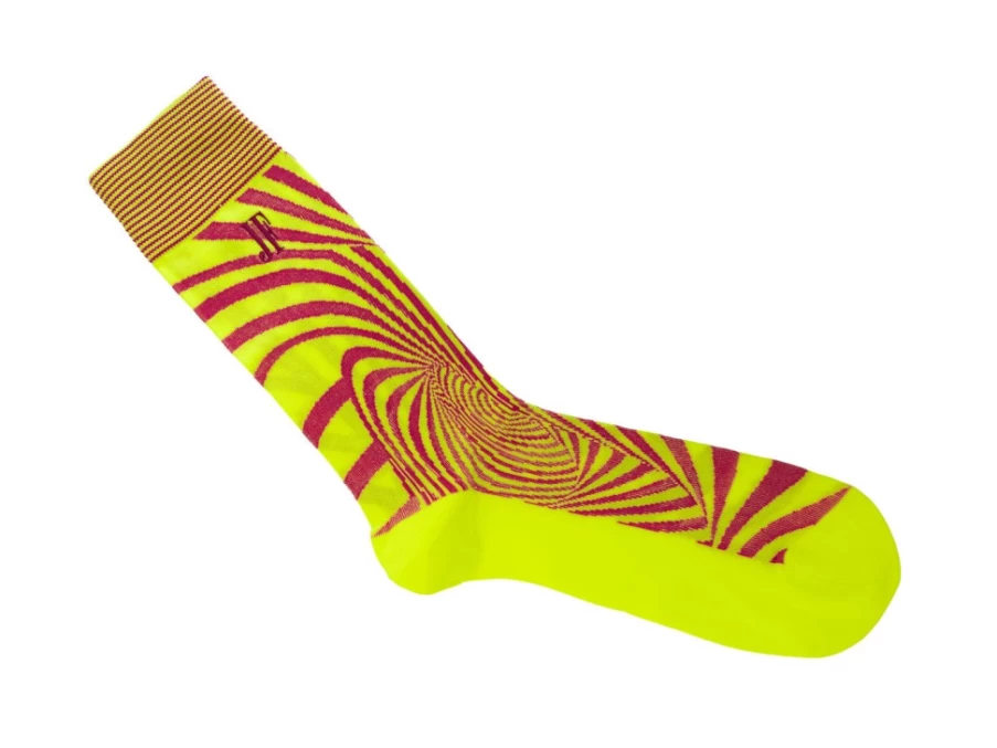 Fluevog Shoes Ford Vog Socks | Yellow/Orange Optical Illusion Dress Socks