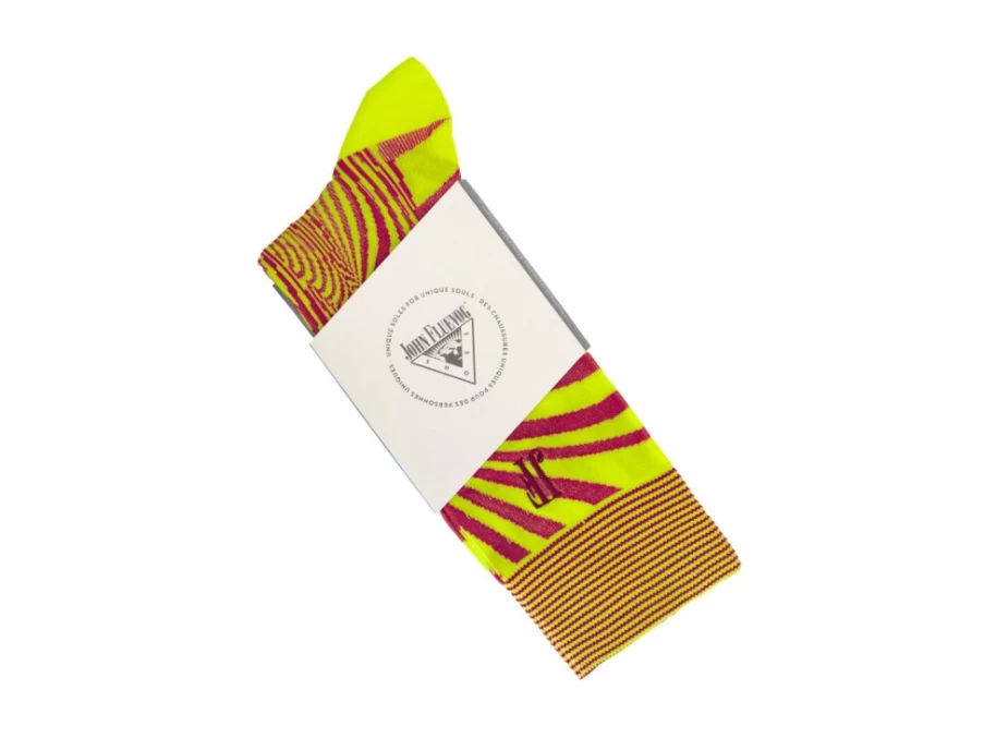 Fluevog Shoes Ford Vog Socks | Yellow/Orange Optical Illusion Dress Socks