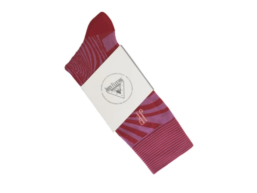 Fluevog Shoes Ford Vog Socks | Purple/Red Optical Illusion Dress Socks for Men & Women