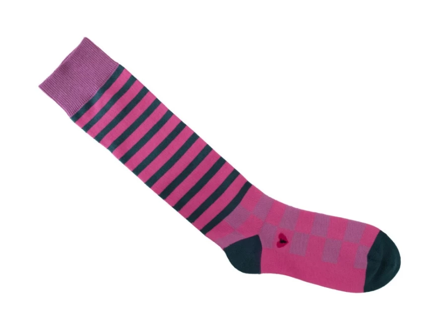 Fluevog Shoes Domino Vog Socks - Pink and Blue Striped Checkered Pattern Socks