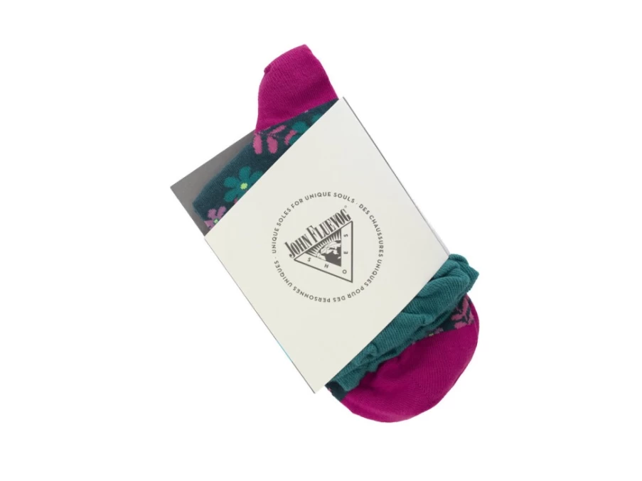 "Fluevog Shoes Teal Pink Floral Ruffle Socks | Purrcy Vog Socks for Women"