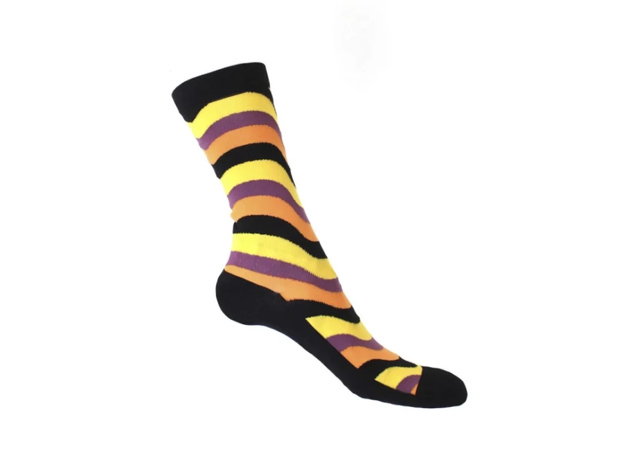 Fluevog Shoes Peggy-Sue Vog Socks - Black/Yellow Wave Patterned Socks for Men & Women