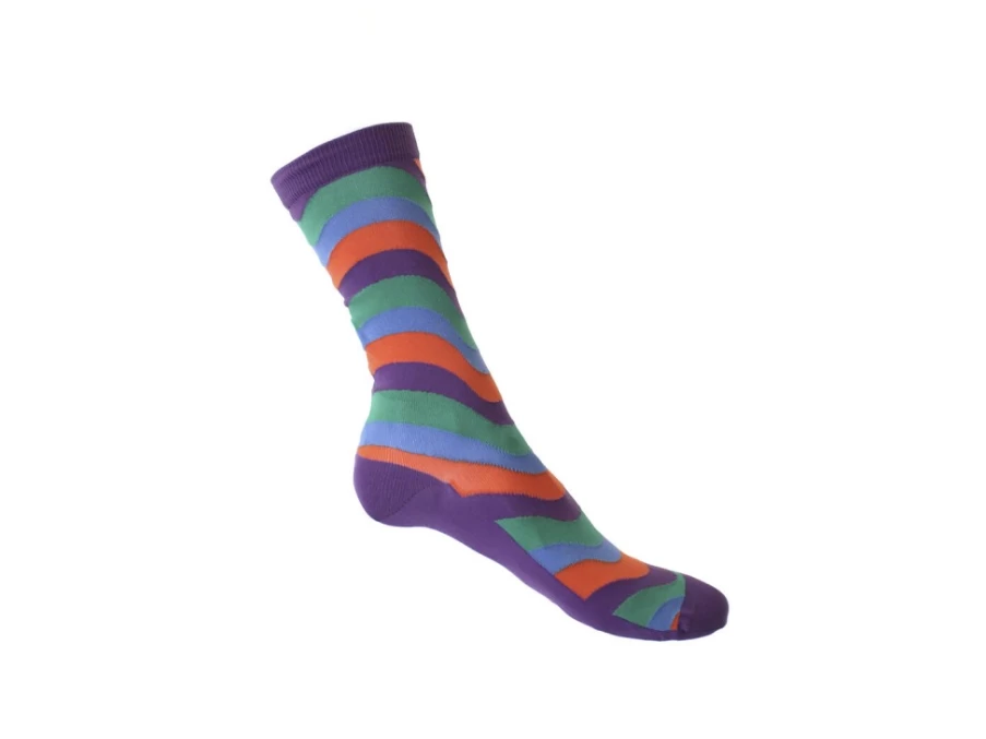 Fluevog Peggy-Sue Vog Socks - Purple & Green Wave Patterned Crew Socks for Women & Men