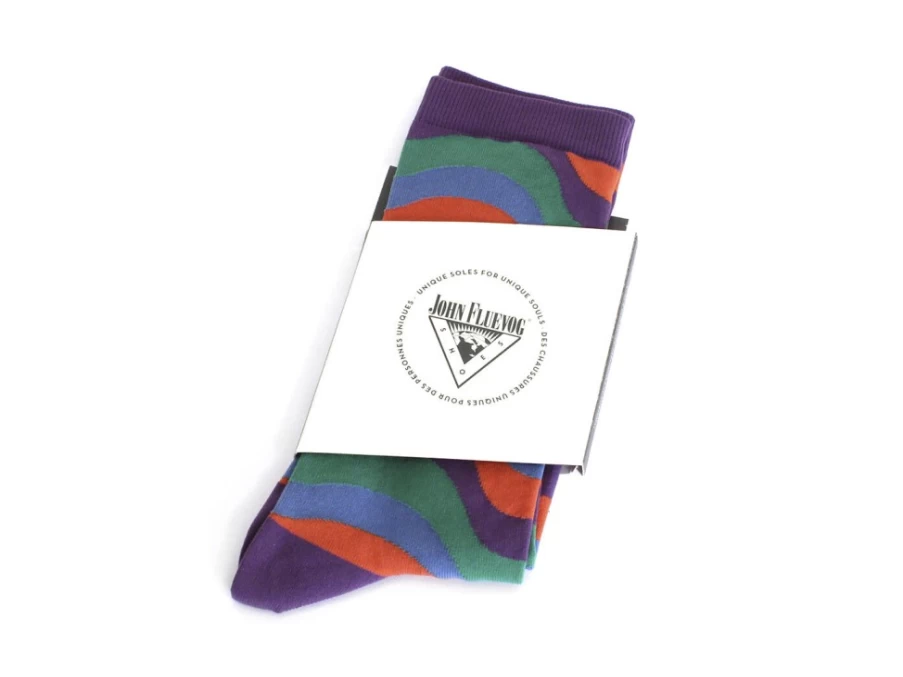 Fluevog Peggy-Sue Vog Socks - Purple & Green Wave Patterned Crew Socks for Women & Men