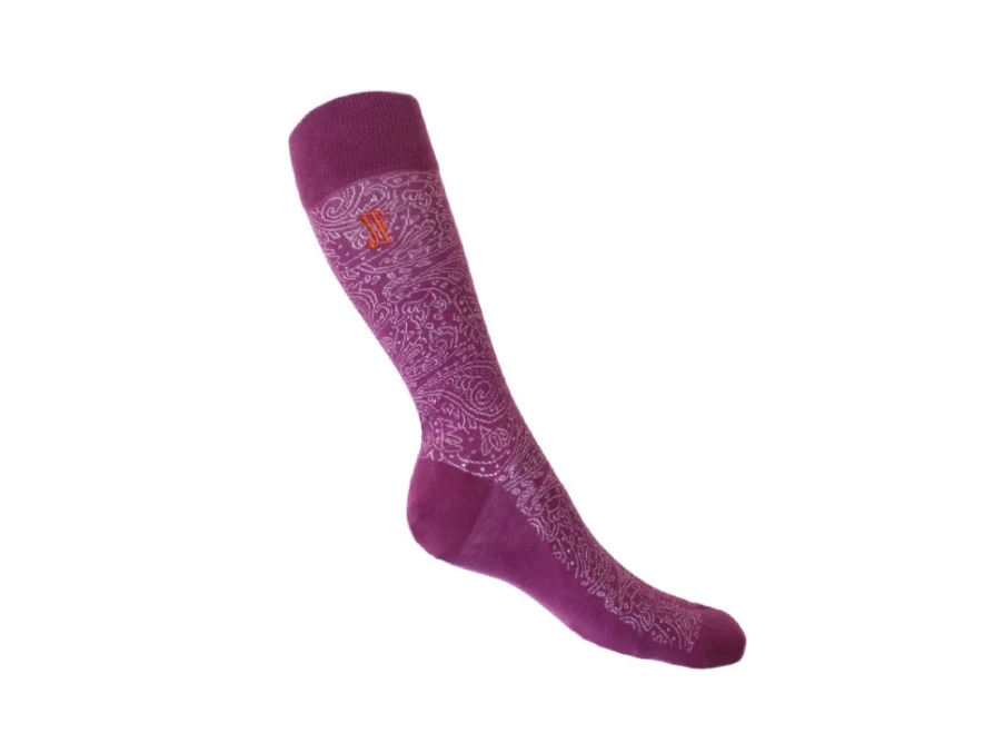 Fluevog Shoes Dango Vog Socks - Purple & White Paisley Knit Socks for Men & Women