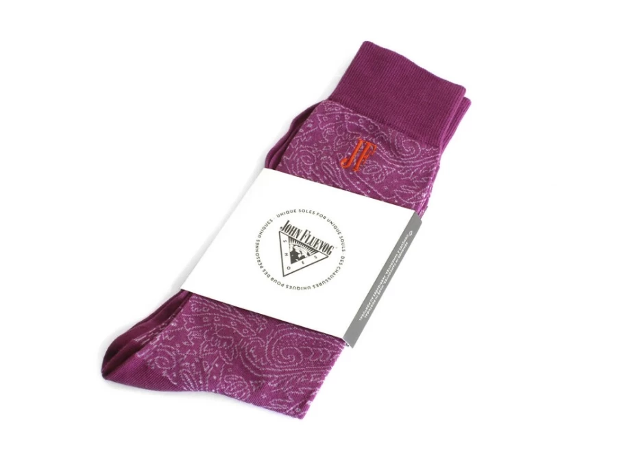 Fluevog Shoes Dango Vog Socks - Purple & White Paisley Knit Socks for Men & Women