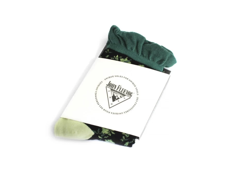 Fluevog Shoes Green/Black Floral Ruffle Socks | Purrcy Vog Socks for Women