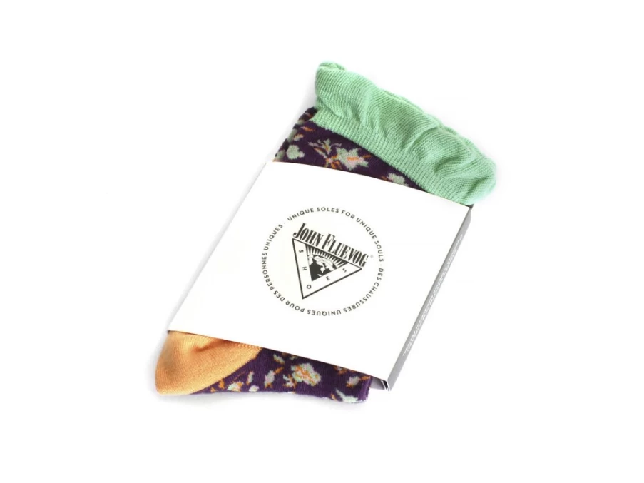 "Fluevog Shoes Purple & Orange Floral Ruffle Socks – Purrcy Vog Socks"