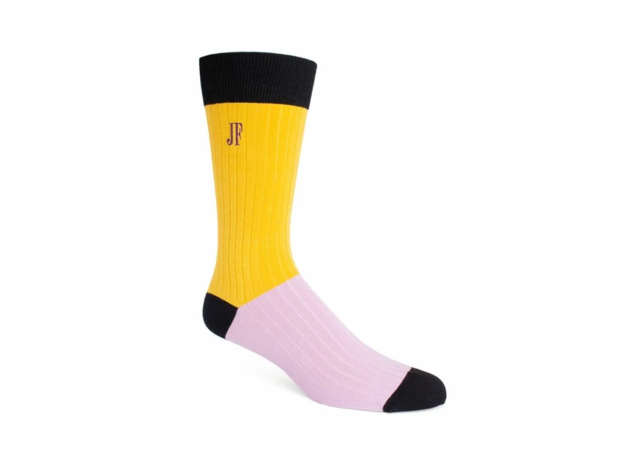 Fluevog Shoes Archer Vog Colourblock Socks - Yellow Bold Patterned Crew Socks for Men & Women