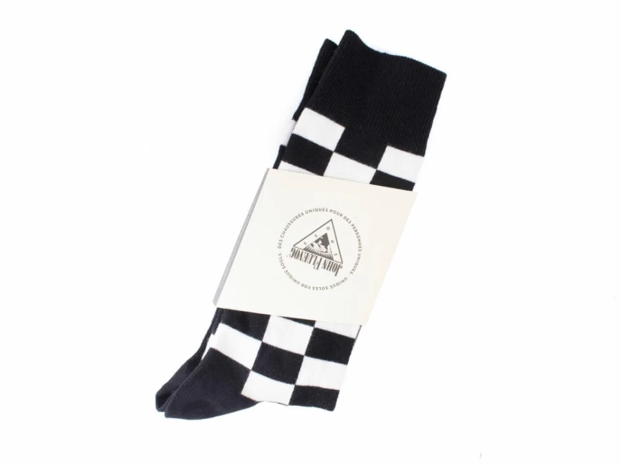 Fluevog Shoes Diego Vog Checkered Socks - Black/White Patterned Socks for Men & Women