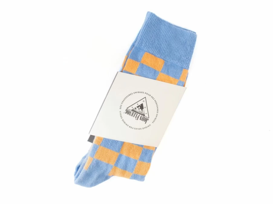 Fluevog Shoes Orange/Blue Checkered Diego Vog Socks for Men & Women
