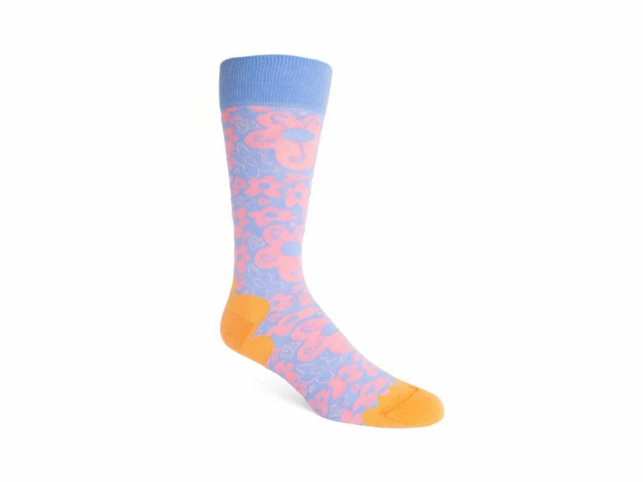 Fluevog Shoes Monkey Vog Socks - Custom Pink & Blue Floral Design Socks for Men & Women