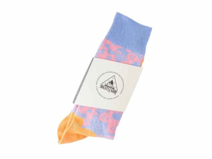 Fluevog Shoes Monkey Vog Socks - Custom Pink & Blue Floral Design Socks for Men & Women