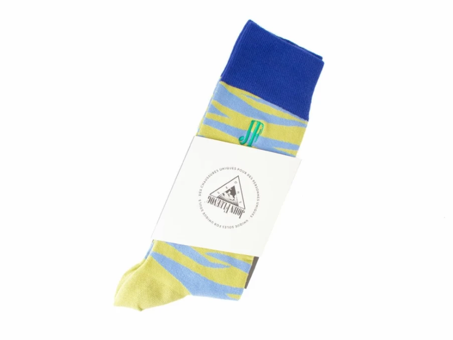 Fluevog Shoes Blue Green Zebra Pattern Socks | Sargent Vog Style