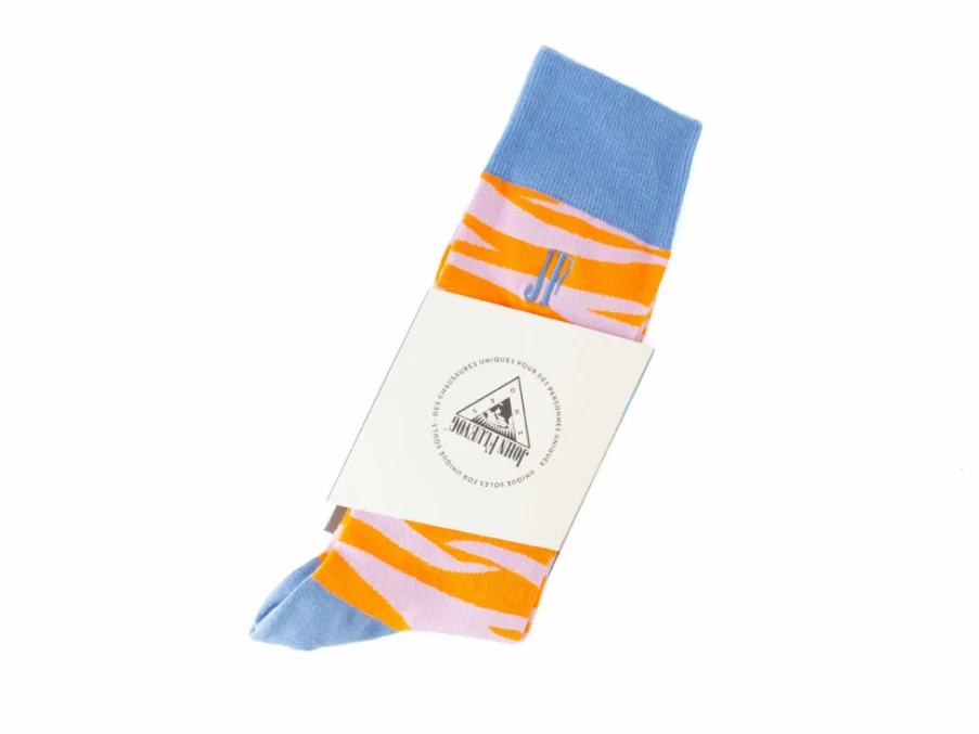 Fluevog Shoes Orange Lavender Zebra Pattern Socks | Sargent Vog Style