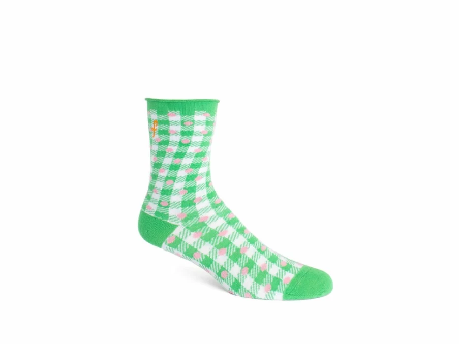Fluevog Shoes Valentina Vog Socks | White/Green Gingham Polka Dot Pattern Socks for Women