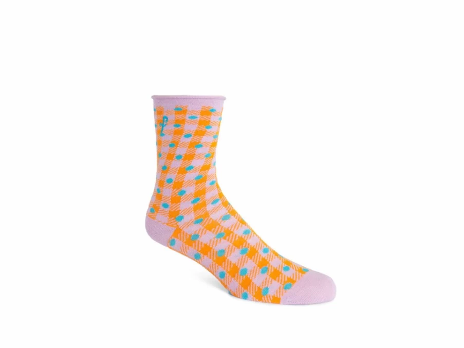 Fluevog Shoes Valentina Vog Socks - Orange & Lavender Gingham Polka Dot Pattern