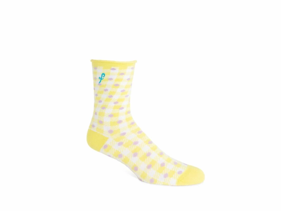 Fluevog Shoes Valentina Vog Socks | Yellow/White Gingham Polka Dot Pattern Socks