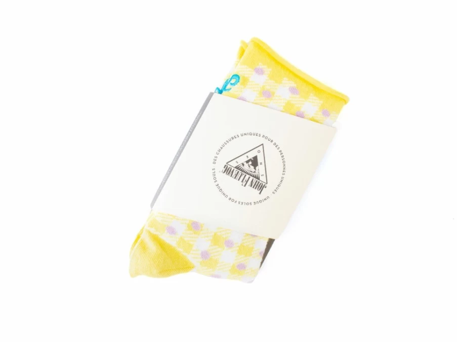 Fluevog Shoes Valentina Vog Socks | Yellow/White Gingham Polka Dot Pattern Socks