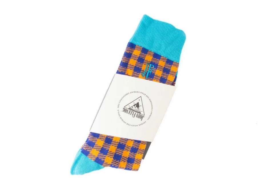 Fluevog Shoes Leroy Vog Orange Blue Gingham Pattern Socks