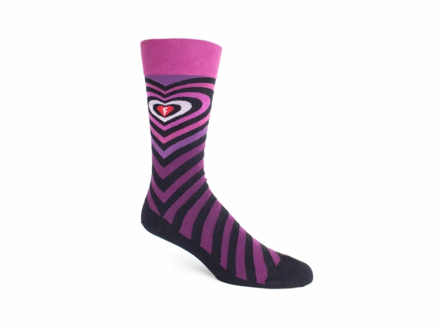 Fluevog Shoes Baobao Vog Socks - Black/Lilac Heart Illusion Pattern Knee-High Socks