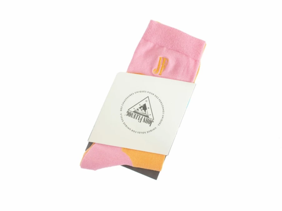 Fluevog Shoes Tobiko Vog Socks - Peach/Pink Contrast Pattern Socks for Men & Women