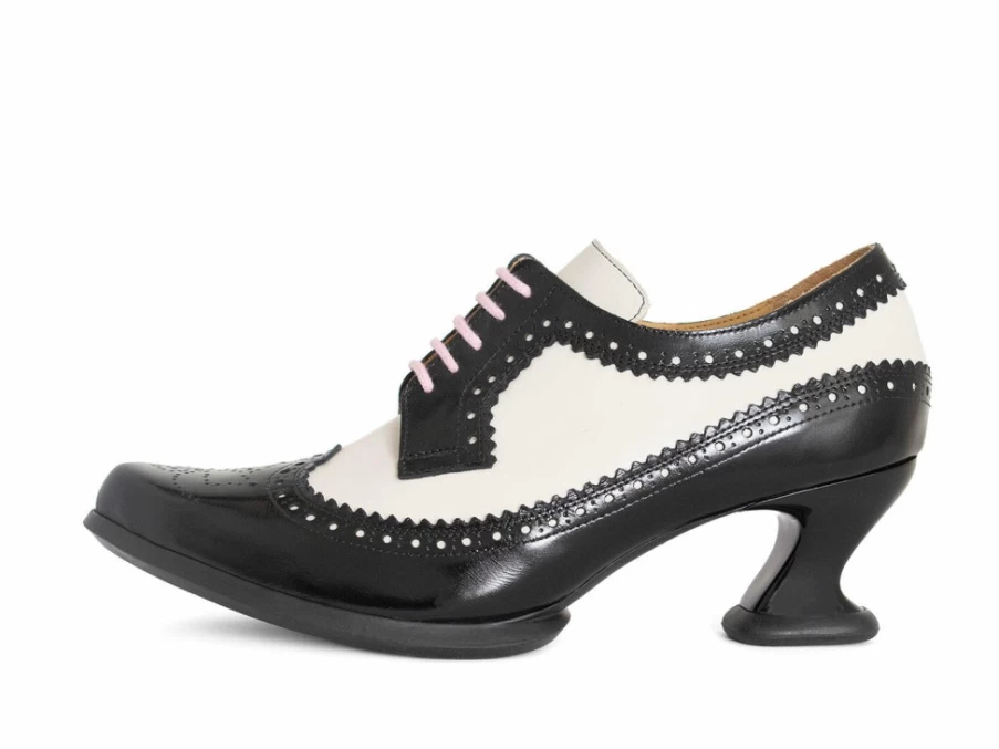 Fluevog Shoes Black/Beige Brogued Lace-Up Heels by Dr. Gunter