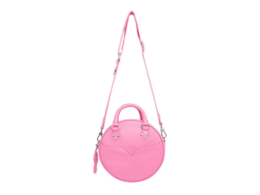 Fluevog Shoes Pink Round Leather Bag | Lucy Style Handbag