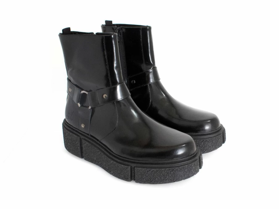 Fluevog Shoes Black Platform Ankle Boot with Harness - Rheita Style