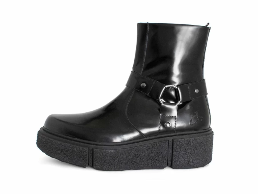 Fluevog Shoes Black Platform Ankle Boot with Harness - Rheita Style