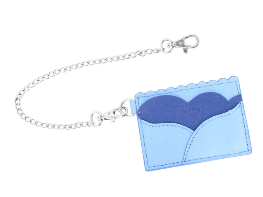 Fluevog Shoes Blue Kip Cardholder with Detachable Chain for Secure & Stylish Carry