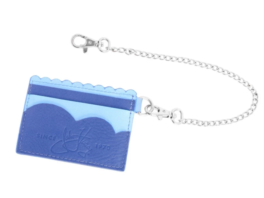 Fluevog Shoes Blue Kip Cardholder with Detachable Chain for Secure & Stylish Carry