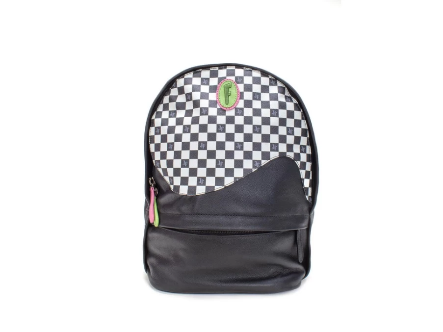 Fluevog Shoes Wavy Rhiannon Multi/Check Layered Leather Backpack for Stylish Travel