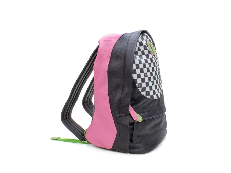 Fluevog Shoes Wavy Rhiannon Multi/Check Layered Leather Backpack for Stylish Travel