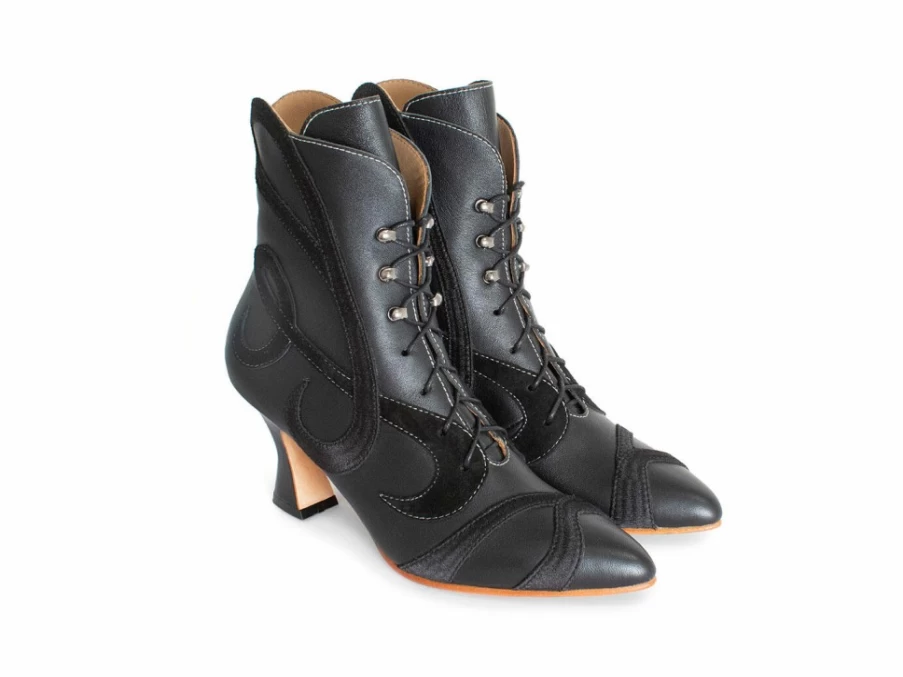 Fluevog Shoes Black Embroidered Lace-Up Boots | Stylish & Unique Footwear
