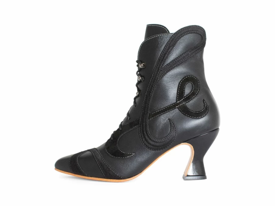 Fluevog Shoes Black Embroidered Lace-Up Boots | Stylish & Unique Footwear