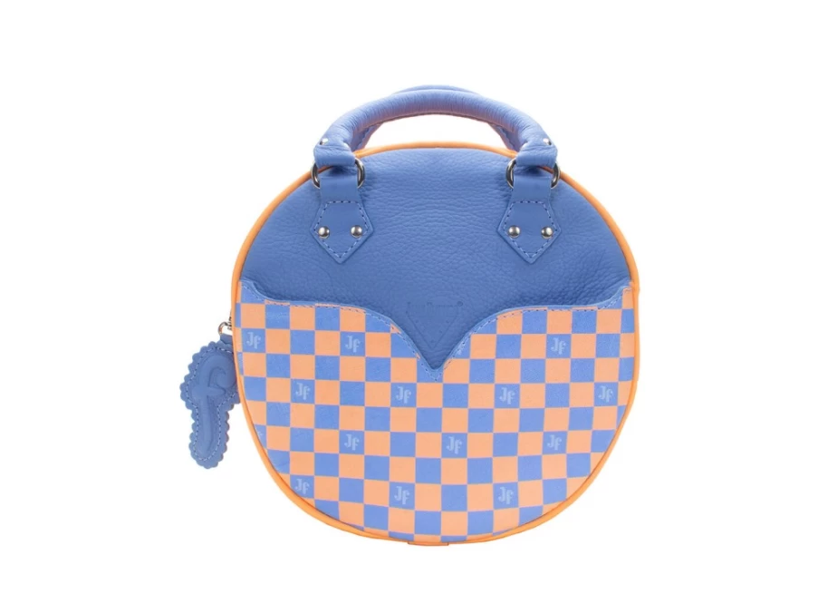 Fluevog Shoes Blue & Orange Round Leather Bag - Lucy Style Handbag
